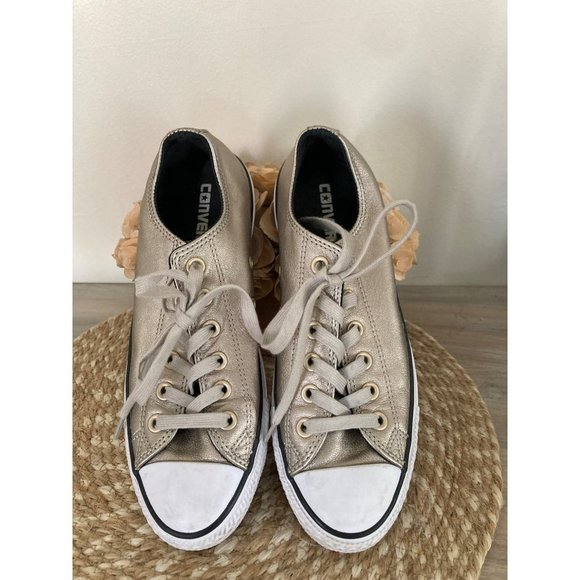 WMN'S Gold Lthr Converse All Stars - Picture 1 of 6